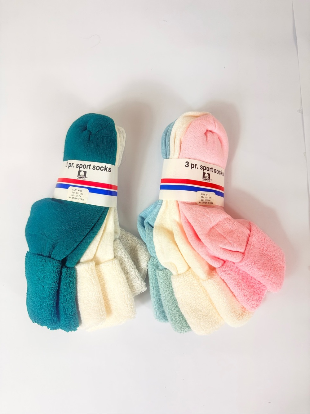 VTG Sport Socks Cotton Blend Terry Turn Cuff Multicolor 6 Pair USA Made